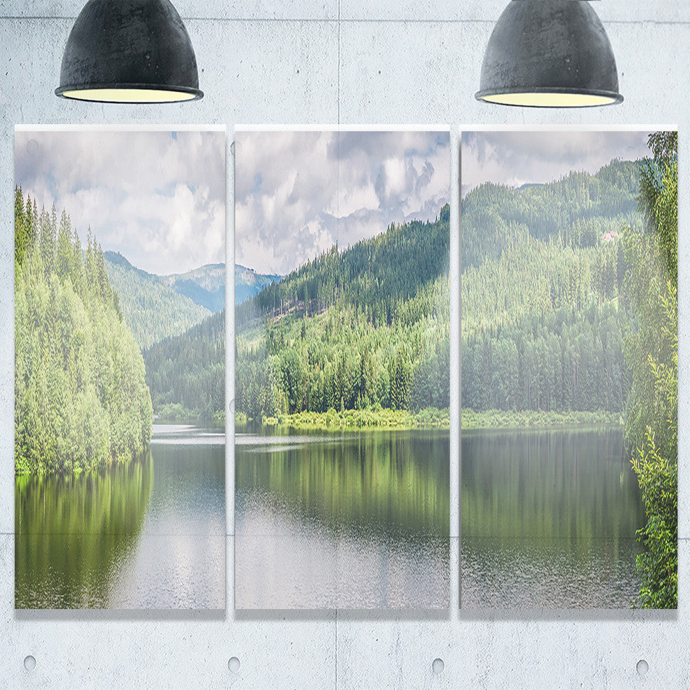 "Majestic Lake between Forest" Metal Wall Art, 3 Panels, 36"x28"
