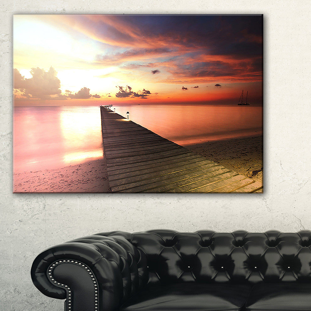 "Wooden Boardwalk Into Colorful Sea" Sea Bridge Canvas Art Print, 40"x30"