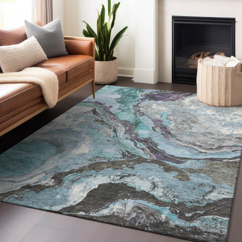 Machine Washable Indoor/Outdoor Chantille ACN1908 Teal 3' x 5' Rug