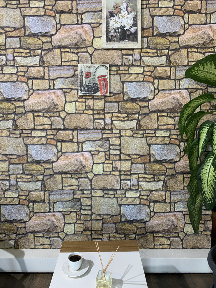 Faux Stone 3D Wall Panels, Beige Bronze Lilac, Set of 10, Covers 54 sq ft