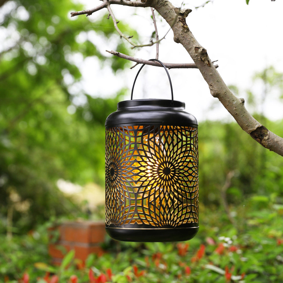 8.75"H Metal Cutout Solar Powered Outdoor Hanging Lantern