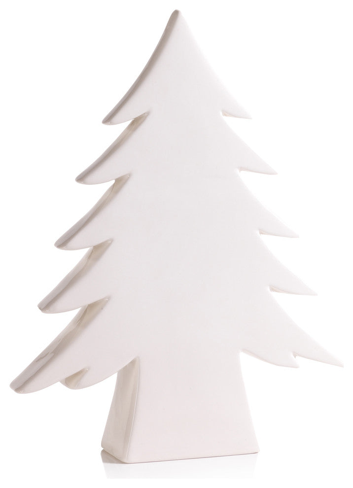 13.75" Tall "Teton" Ceramic Christmas Tree Tabletop Decoration, White