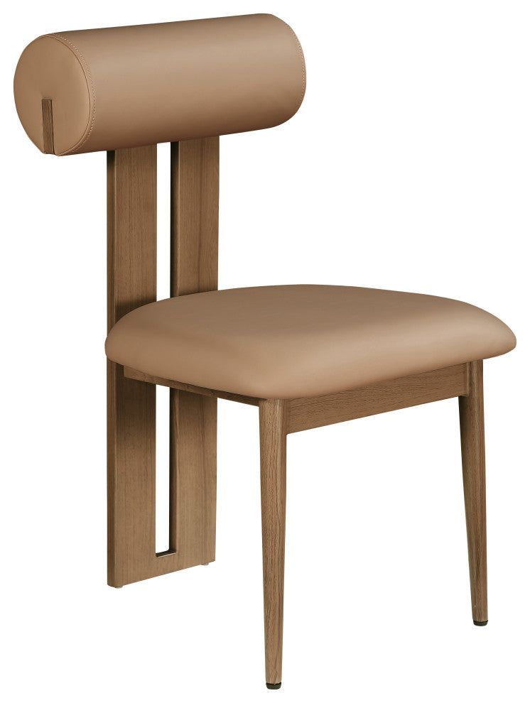 Dario Upholstered Dining Chair, Set of 2, Tan, Vegan Leather, Walnut Wood Look