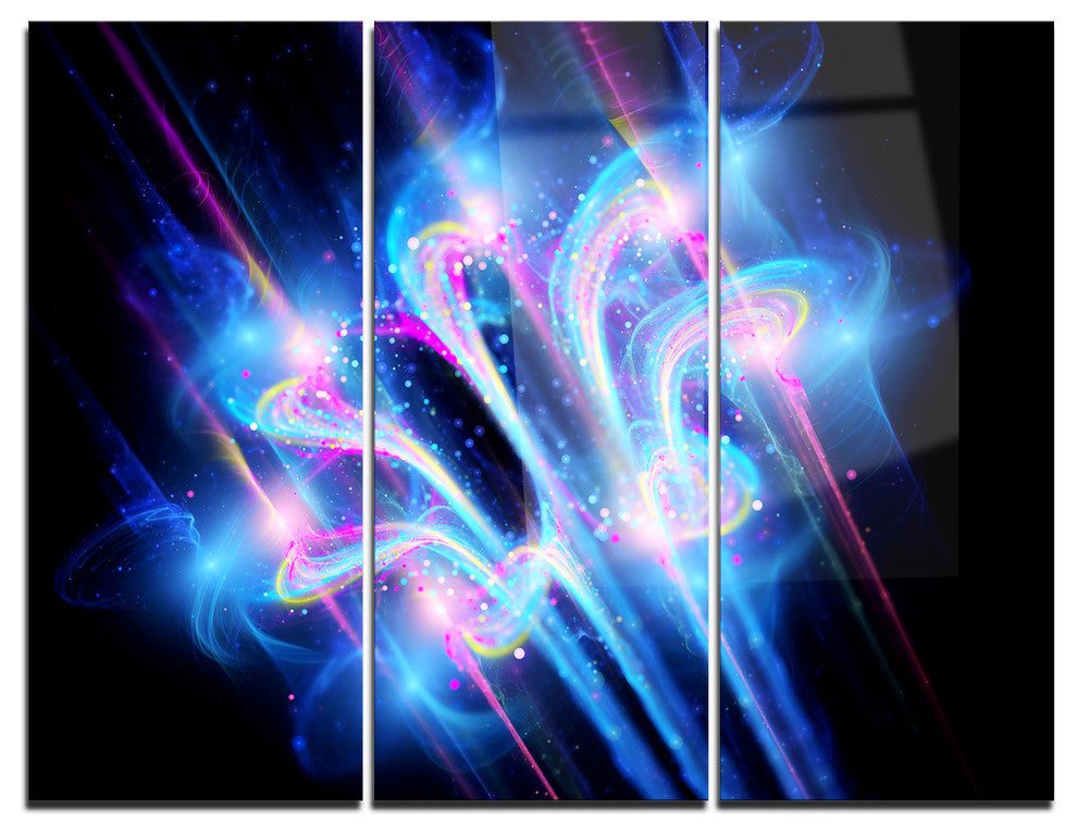 "Blue Fractal Flower in Space" Digital Metal Wall Art, 3 Panels, 36"x28"