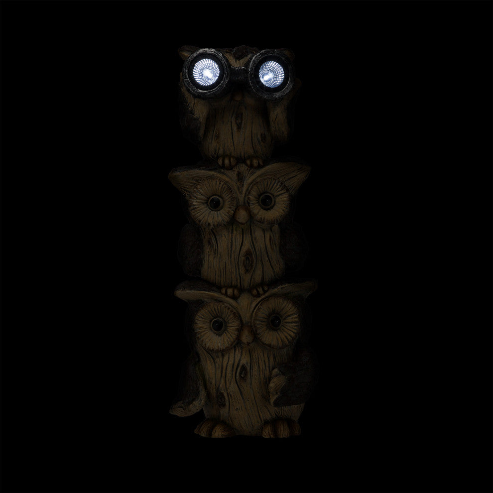 Solar 3-Stacked Binocular Owls Statue with LED Lights