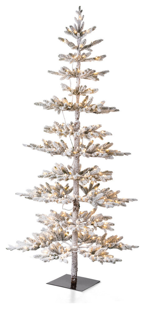Deluxe Pre-Lit Flocked Pine Artificial Christmas Tree With 300 Warm Lights, 7ft