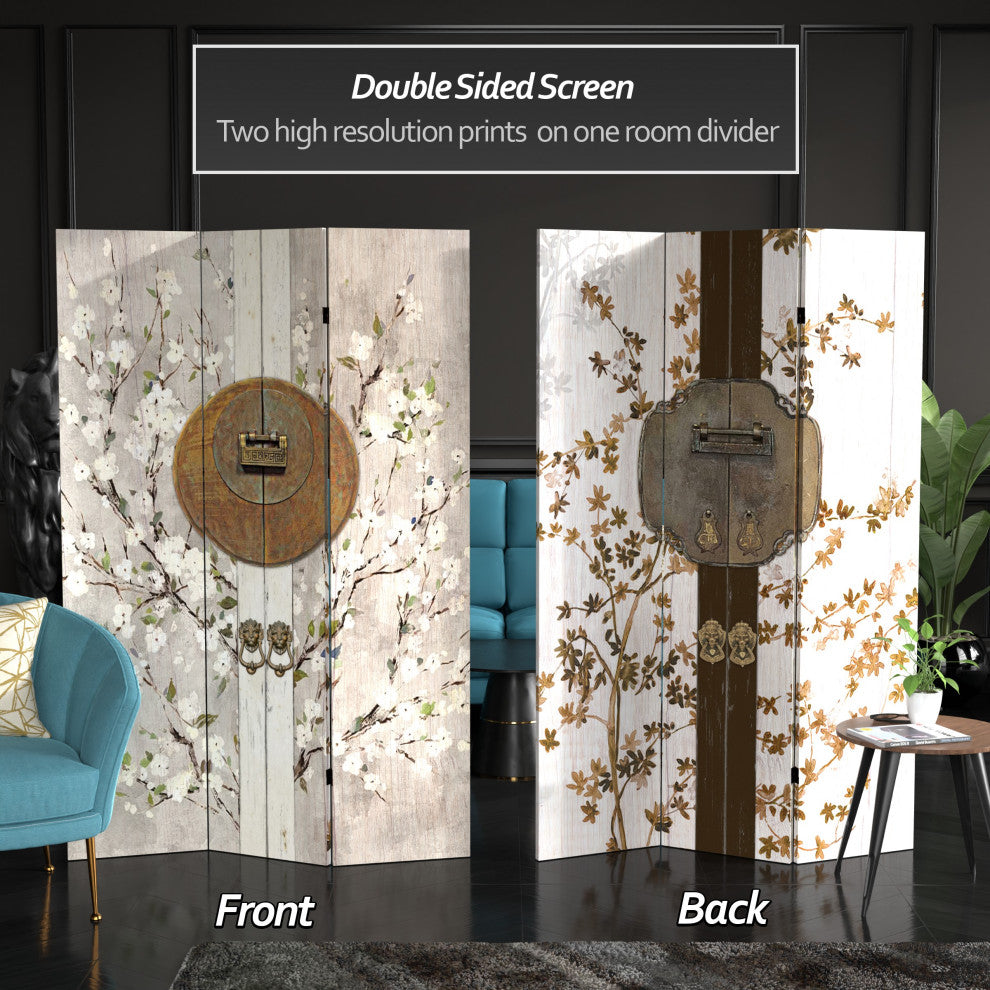 6' Tall Double Sided Asian Lock Canvas Room Divider