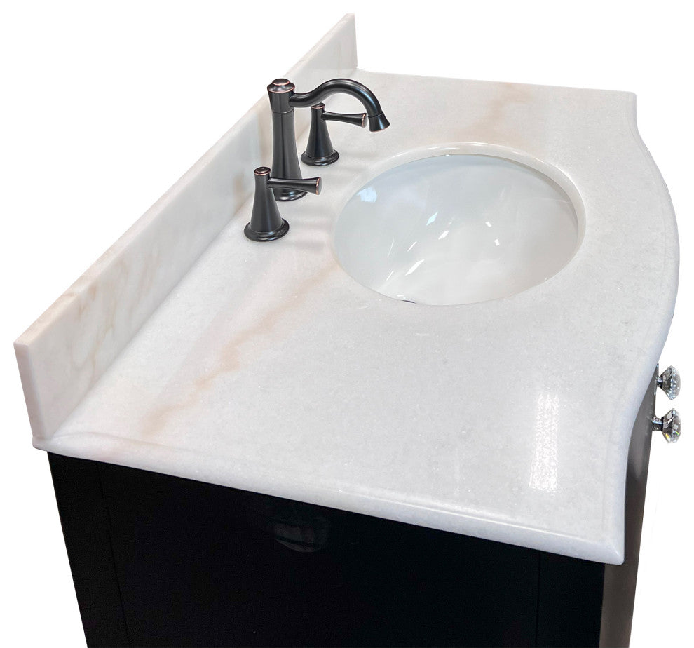 36" Single Sink Vanity, Wood, Black , White Marble