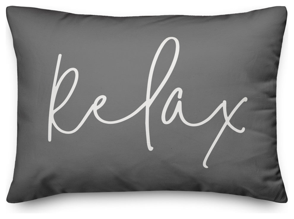 'Relax' Thin Script Outdoor Lumbar Pillow, Gray