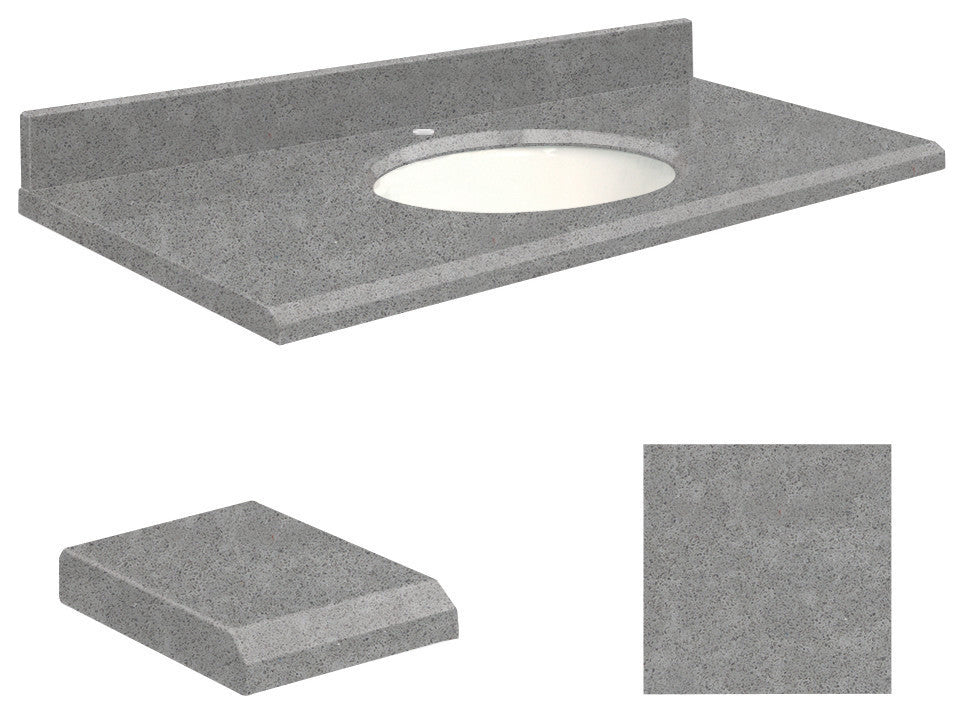 Quartz 31"x19" 1 Sink Vanity Top, Single Faucet Hole, Urban Grey, White Bowl
