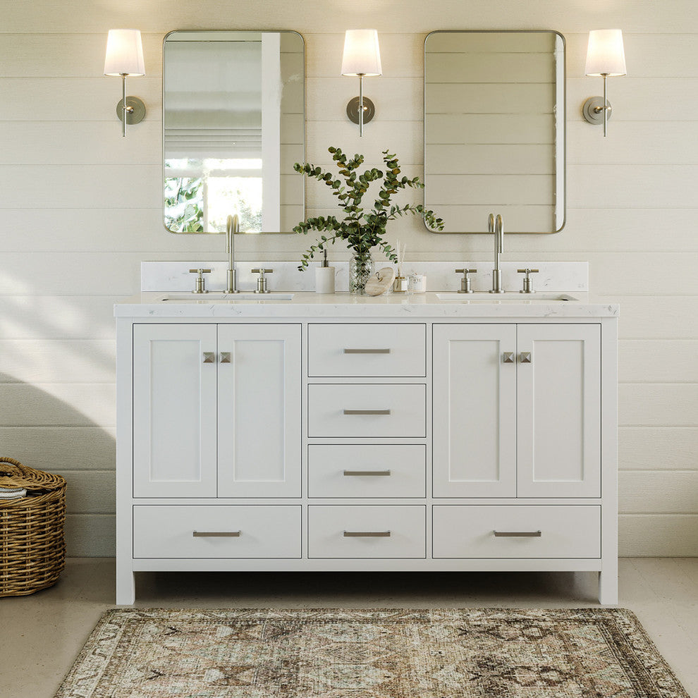 Ariel Cambridge 60" Double Rectangle Sinks Vanity, Carrara Quartz