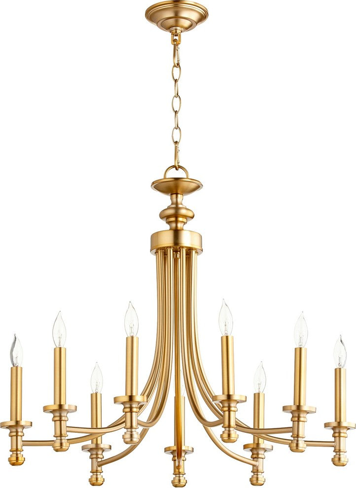 Quorum Rossington 9-Light Candelabra Chandelier, Aged Brass
