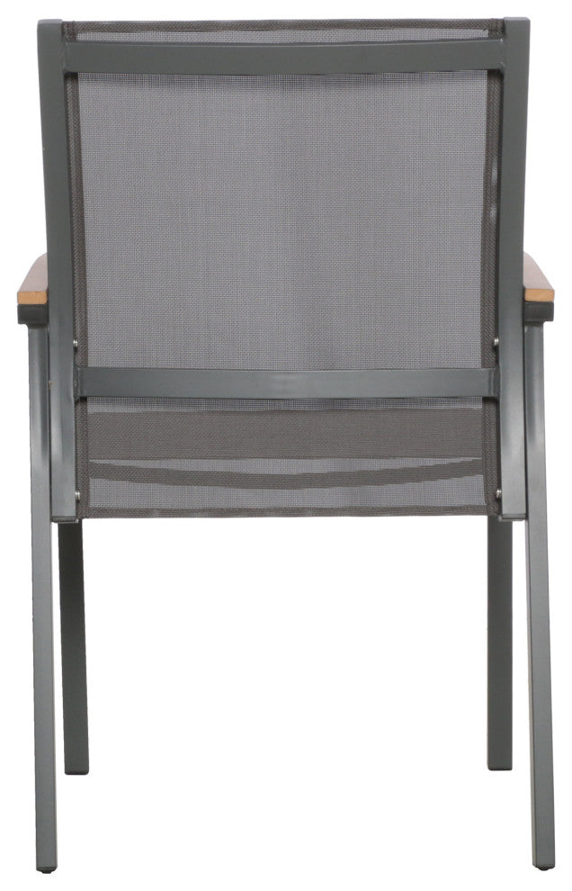 Emma Outdoor Aluminum Dining Chairs with Faux Wood Accents, Nartural, Gray, Set of 2