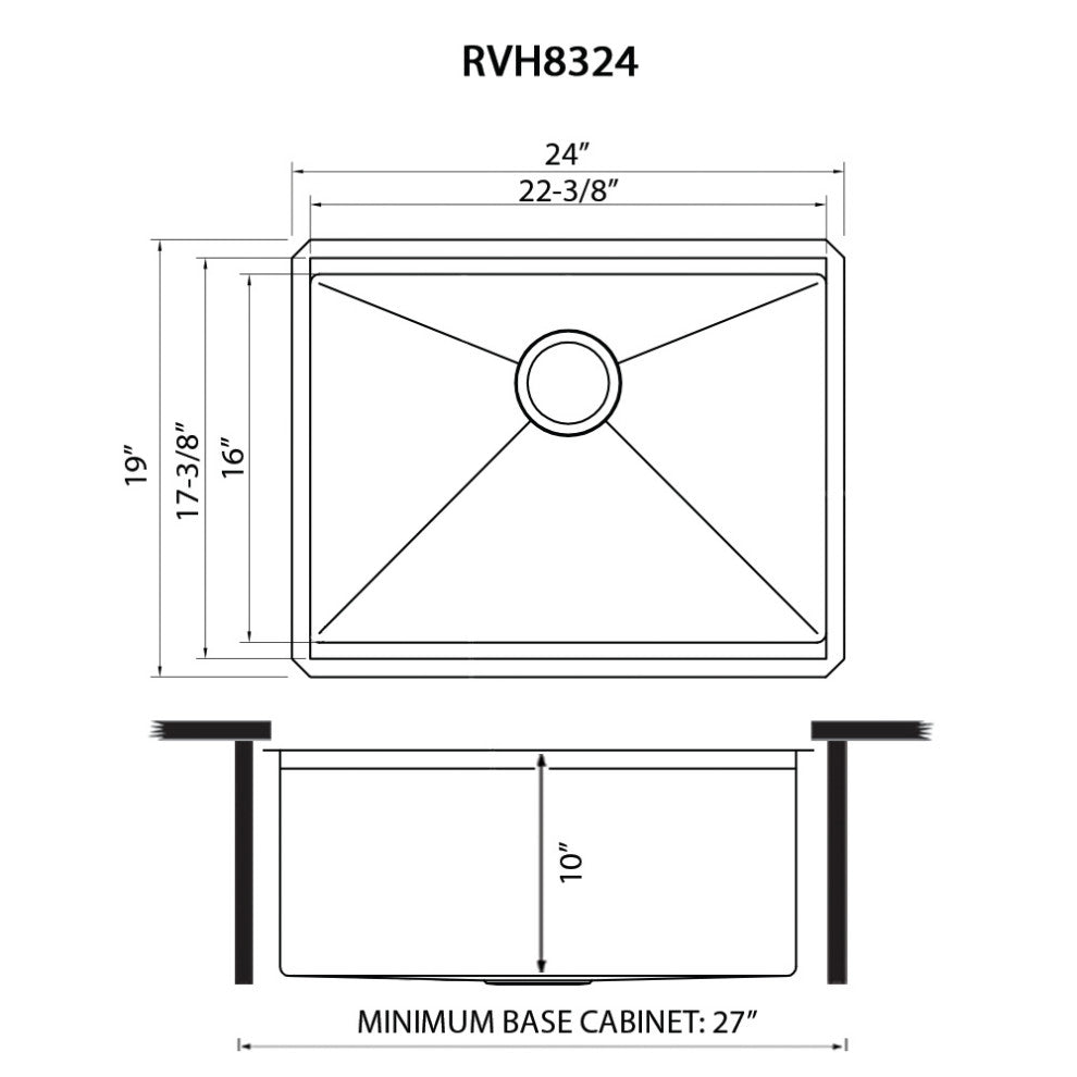 24" Workstation Undermount Kitchen Sink, RVH8324