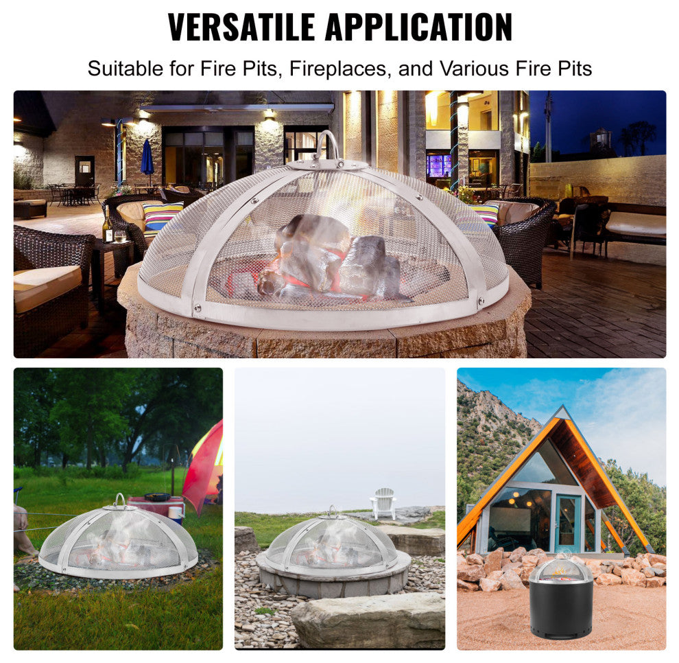 VEVOR 30" Round Firepit Spark Screen Cover Lid Stainless Steel Wood Burning
