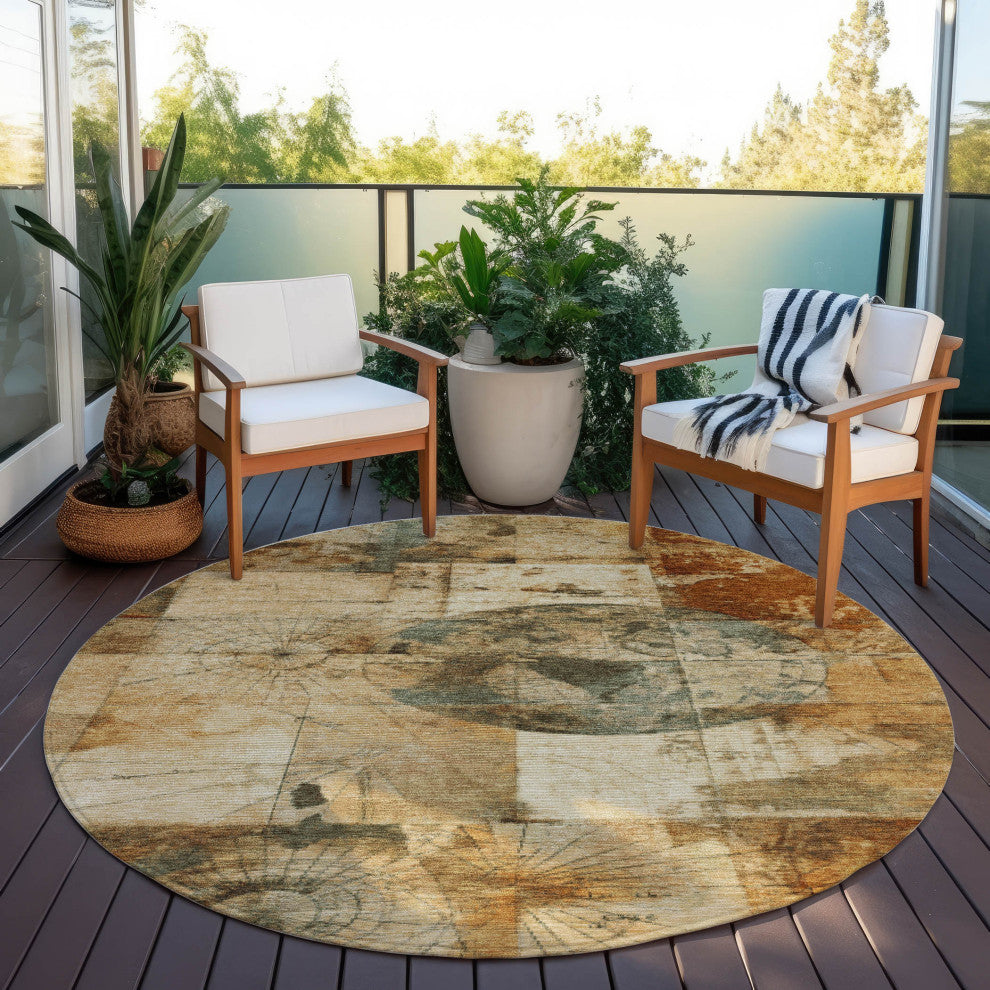 Machine Washable Indoor/Outdoor Chantille ACN1905 Beige 8' x 8' Round Rug