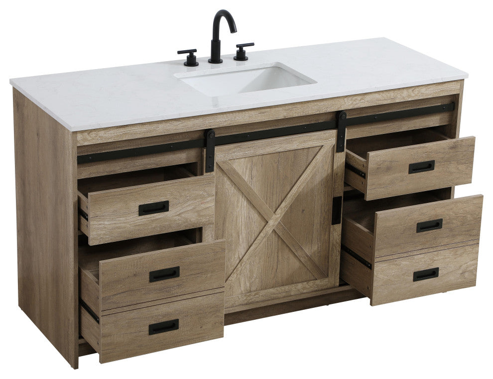 Home Living 60" Single Bathroom Vanity, Natural Oak