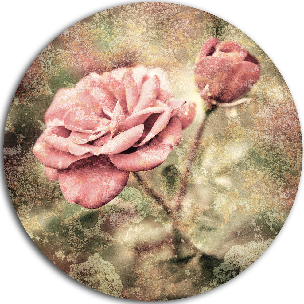 Vintage Pink Roses With Water Drops, Floral Round Wall Art, 23"