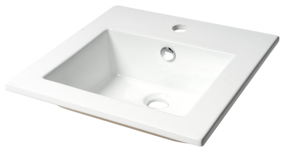 White 17" Square Drop, Ceramic Sink With Faucet Hole