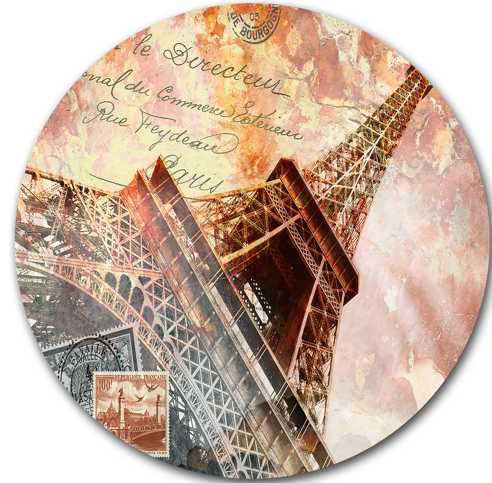 Eiffel Tower Paris, Contemporary Disc Metal Wall Art, 23"