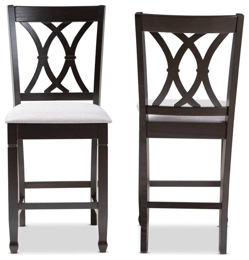 Narelle Gray Fabric Espresso Brown Finish Counter Height Pub Chairs, Set of 2