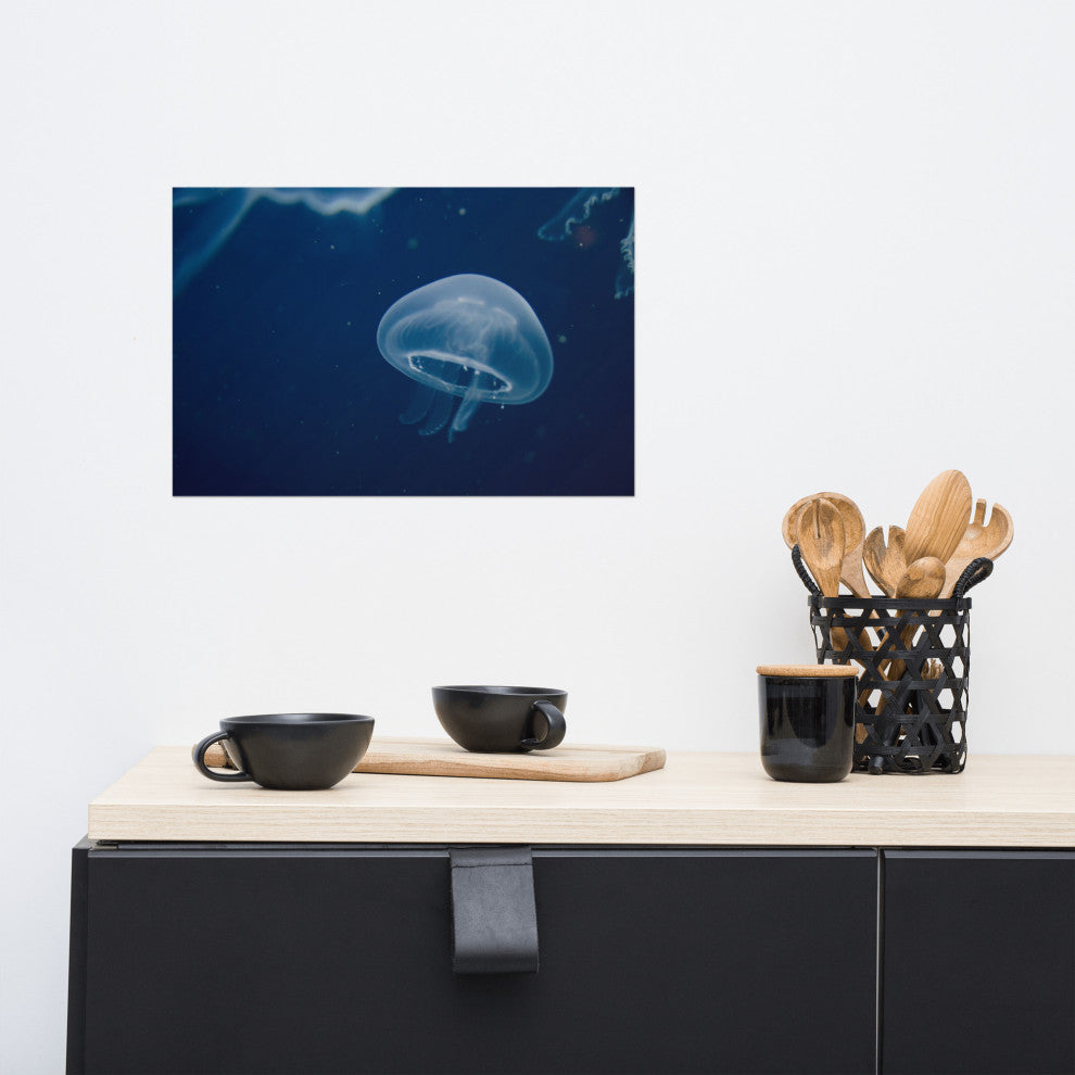 Small Blue Jellyfish Underwater Wildlife Photography Unframed Wall Art Print, 12" X 18"