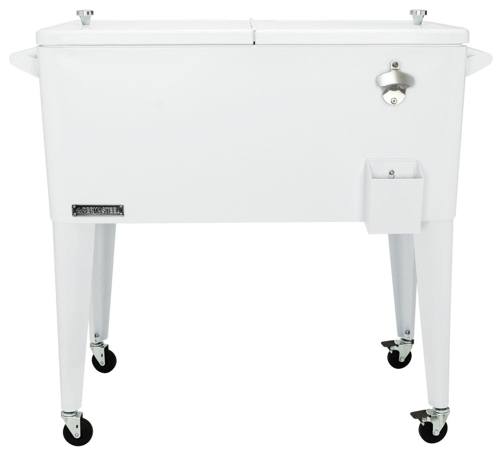 Permasteel 80 Quart Portable Rolling Patio Cooler, White