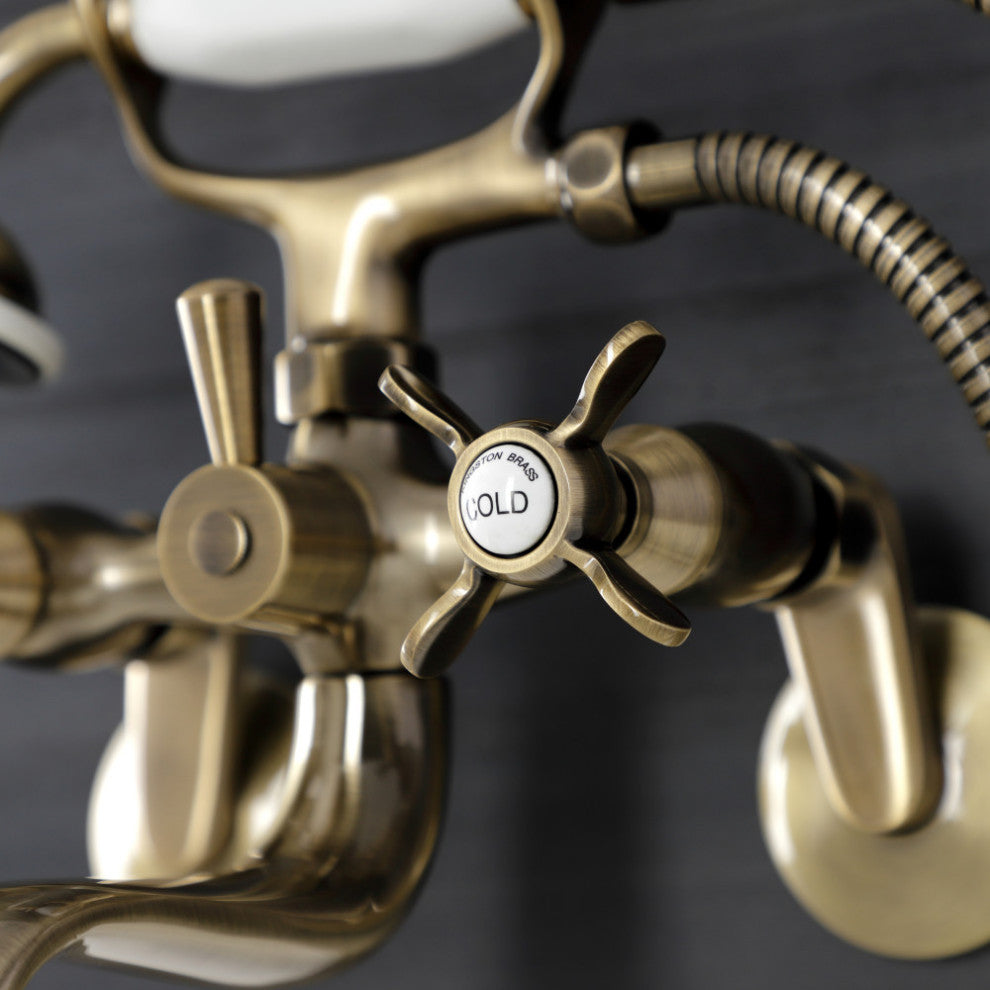 KS246AB Wall Mount Clawfoot Tub Faucet With Hand Shower, Antique Brass