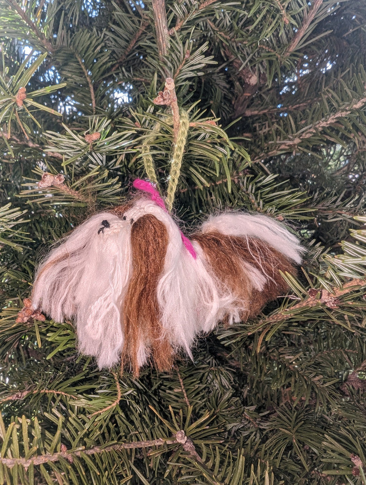 Hand-Knit Shih Tzu Christmas Ornament