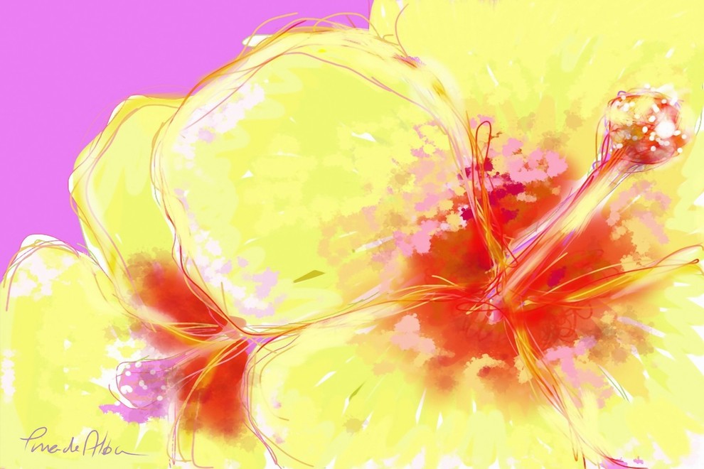 Marmont Hill, "Yellow Hibiscus" by Arthur Pina Painting on Wrapped Canvas, 30x20