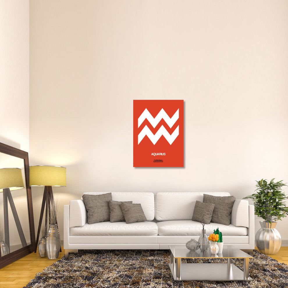 "Aquarius Zodiac Sign White on Orange" Fine Art Print