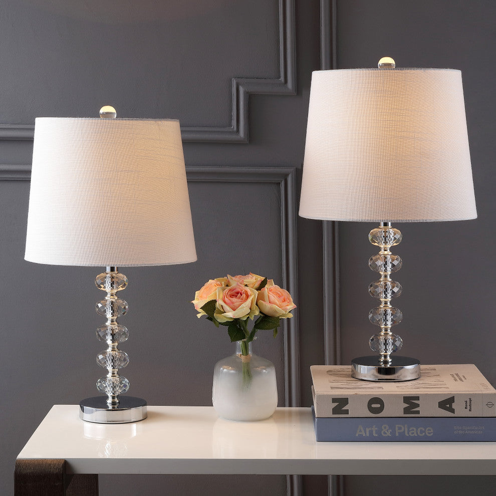 Kevin Glass and Metal LED Table Lamp, Clear and Chrome, Set of 2, 22"