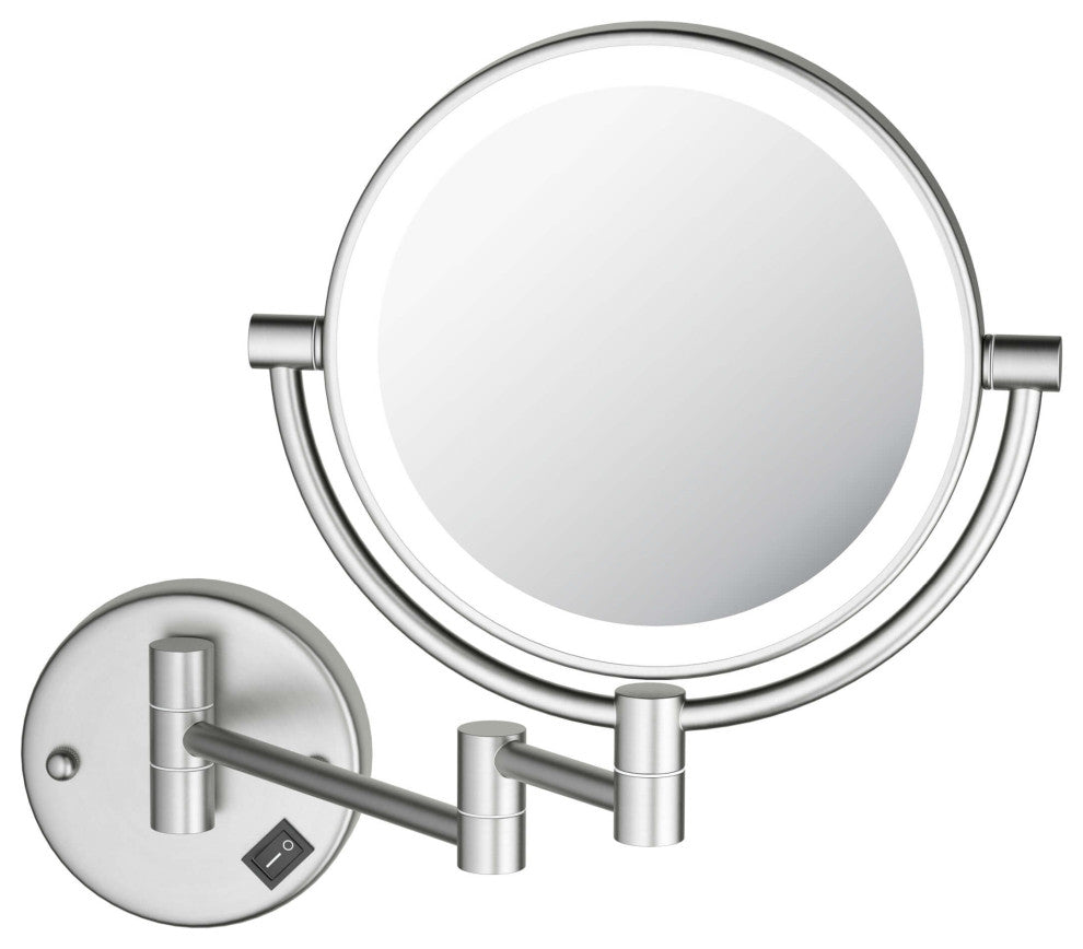 Circular LED Wall Mount Magnifying Make Up Mirror, Brushed Nickel