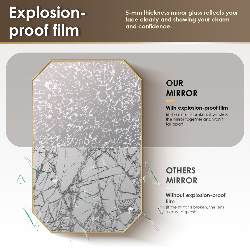 Allure Octagon Framed Bathroom Wall Mirror, Brushed Gold, 36"