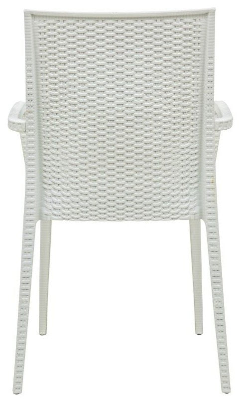 LeisureMod Weave Mace Indoor/Outdoor Dining Armchairs, Set of 2, White