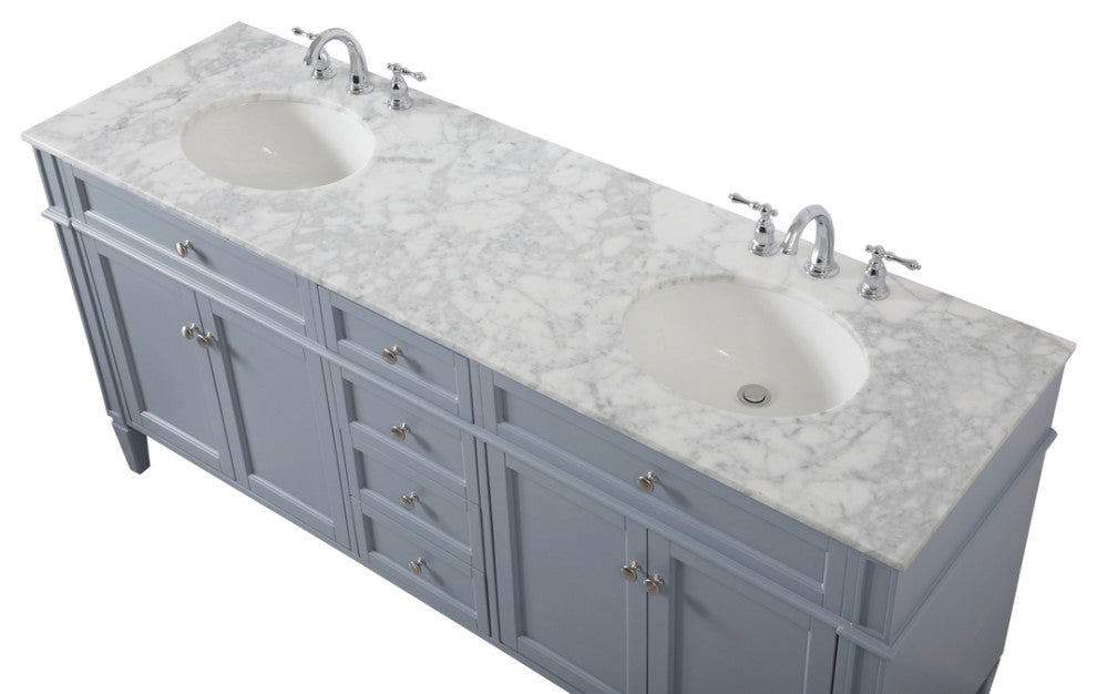 Home Living Vanity with Carrara White Marble Countertop, Gray, 72", Double Sink