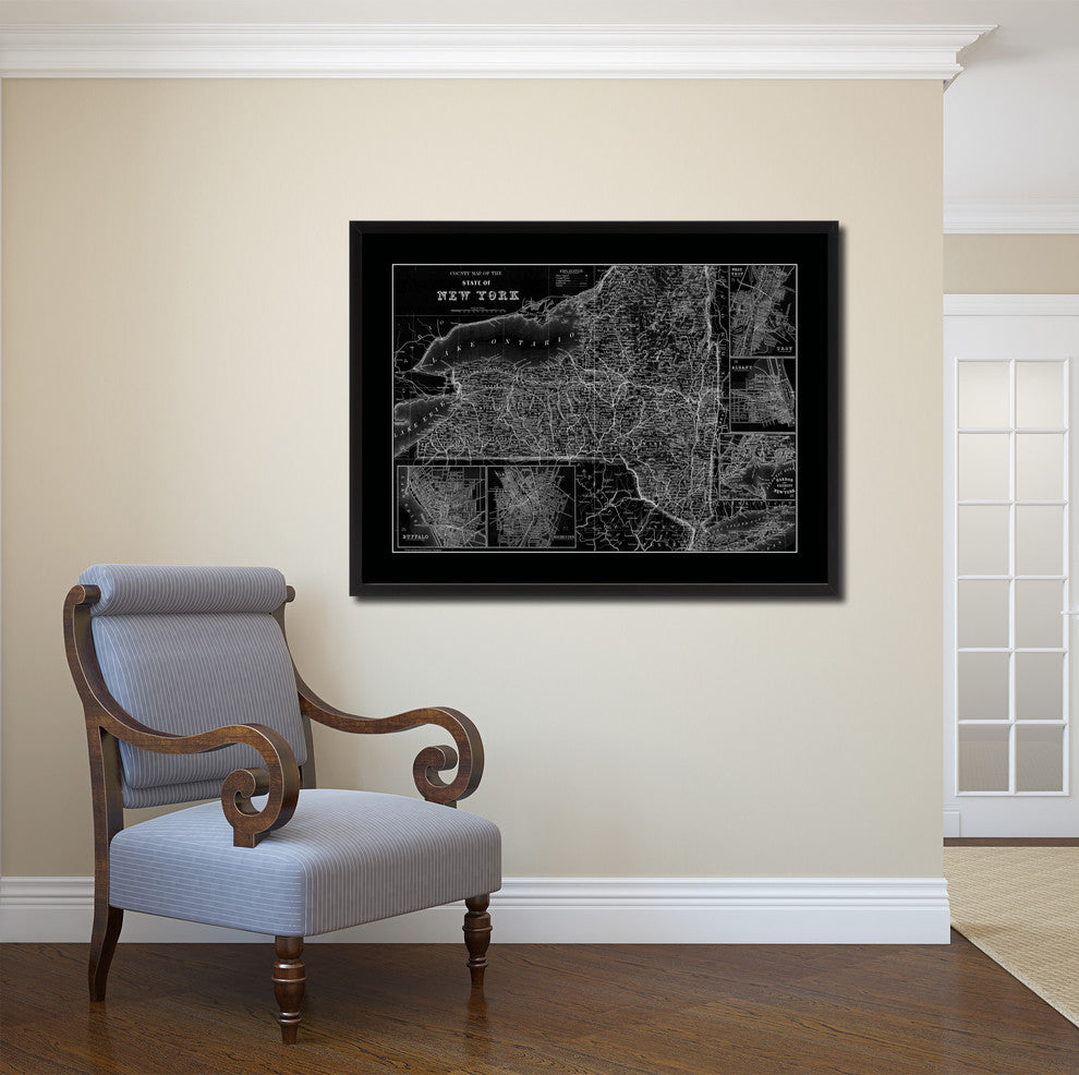 New York Vintage Monochrome Map Canvas, 28"x37"