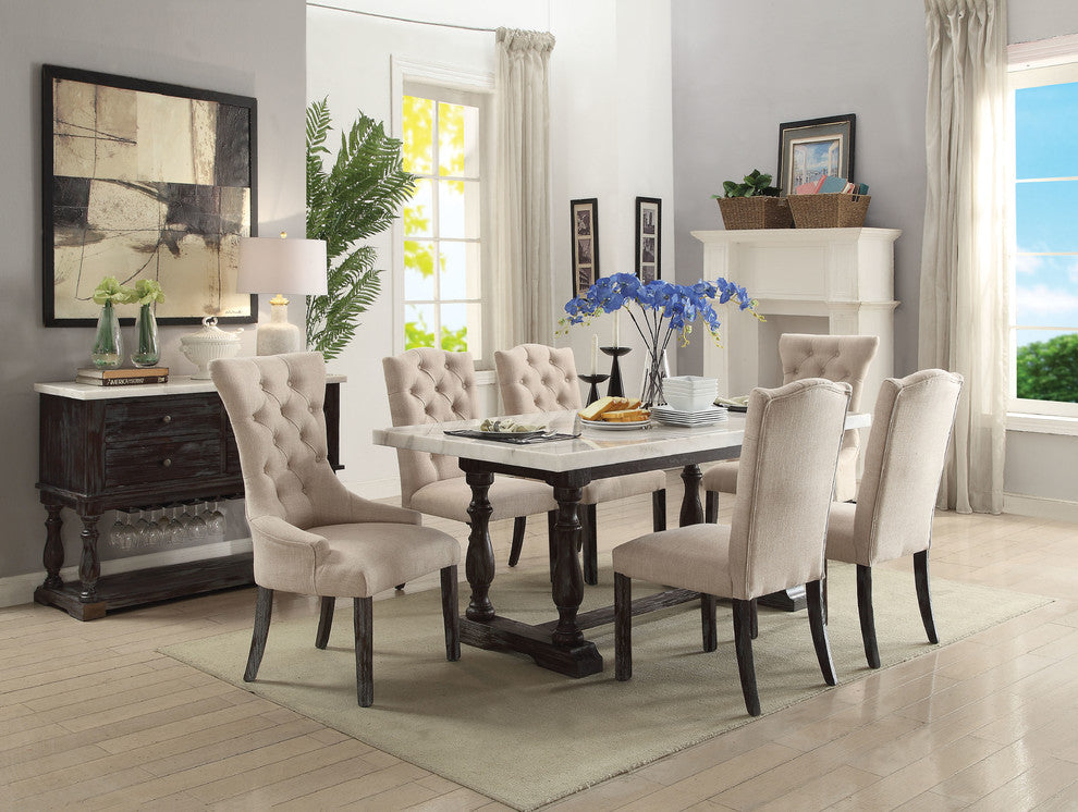ACME Gerardo Arm Chair (Set-2), Beige Linen and Weathered Espresso