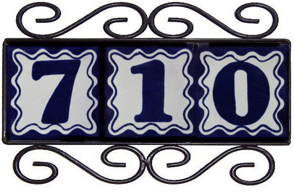 Wrought Iron House Number Frame Bouquet-Blue 3