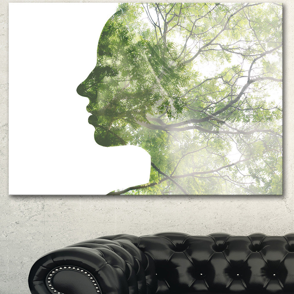 Lady Combined With Green Tree, Portrait Canvas Art Print, 40"x30"
