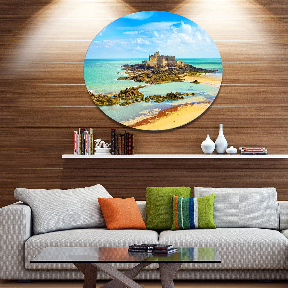 Saint Malo Fort National Beach, Seashore Round Wall Art, 11"