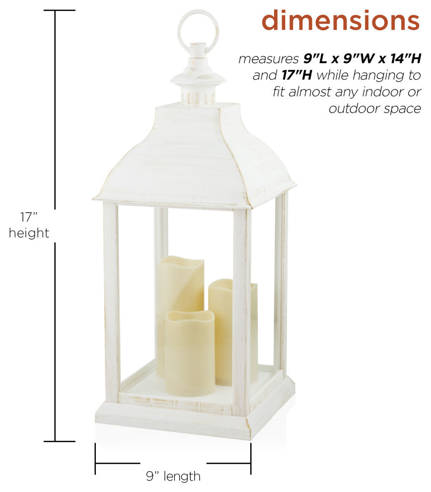 White Candlelit Lantern with Warm White LED Lights