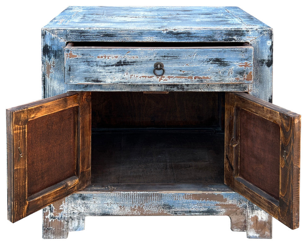 Distressed Ink Light Blue Mix Color Small End Table Nightstand Cabinet Hws4375