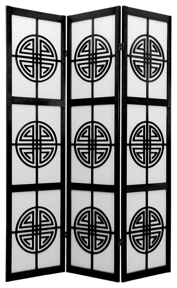 6' Tall Long Life Shoji Screen, 3 Panel, Black