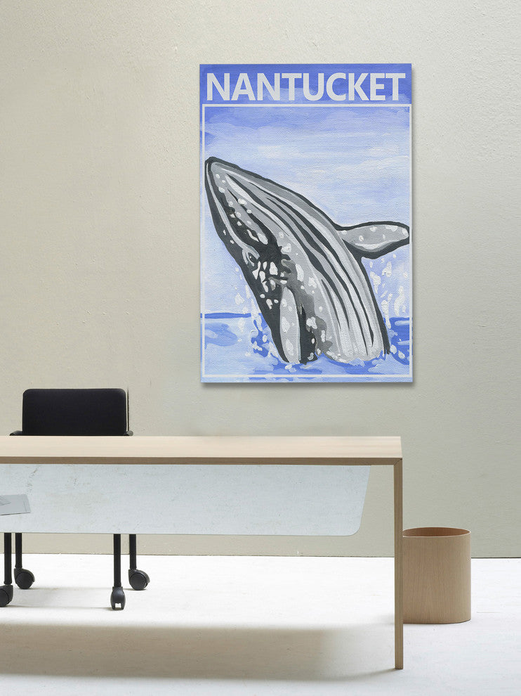 "Jumping Whale" Painting Print on Wrapped Canvas, 16x24