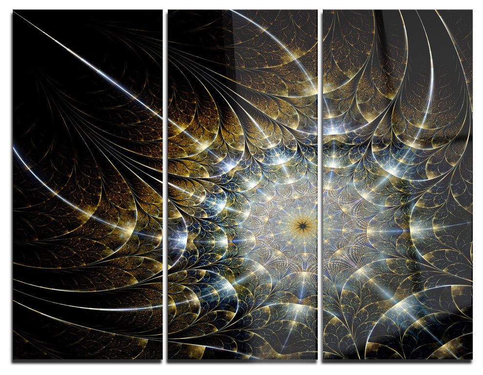 "Symmetrical Brown Fractal Flower" Digital Metal Wall Art, 3 Panels, 36"x28"