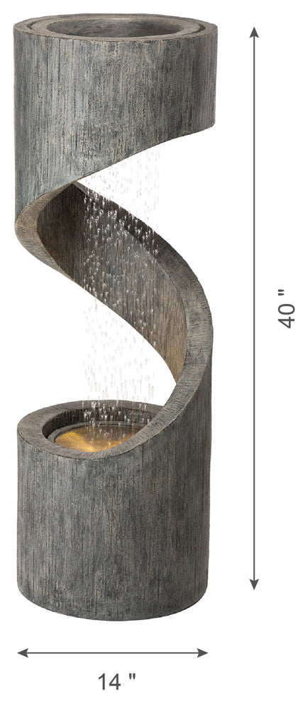 40"H Curving Shaped Outdoor Polyresin Gray Fountain With LED Light and Pump