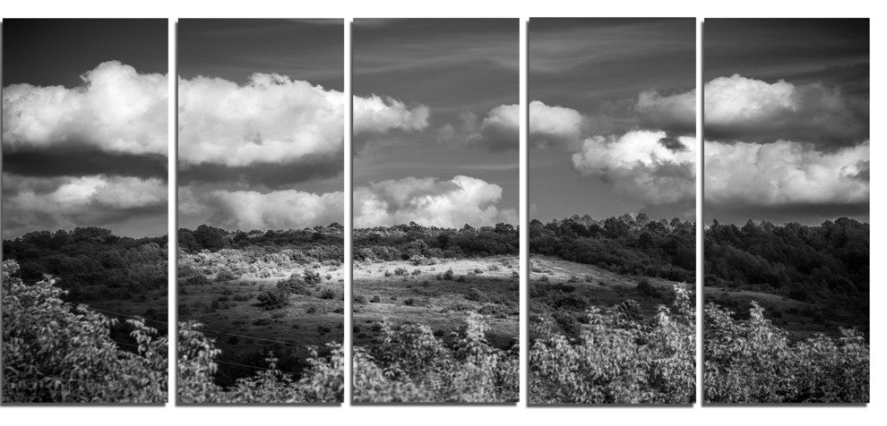 "Green Hills Under Cloudy Sky" Extra Large Wall Art Landscape, 5 Panels, 60"x28"