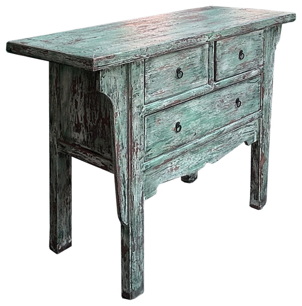Vintage Distressed Pastel Green Drawers Credenza Side Table Cabinet Hws4435