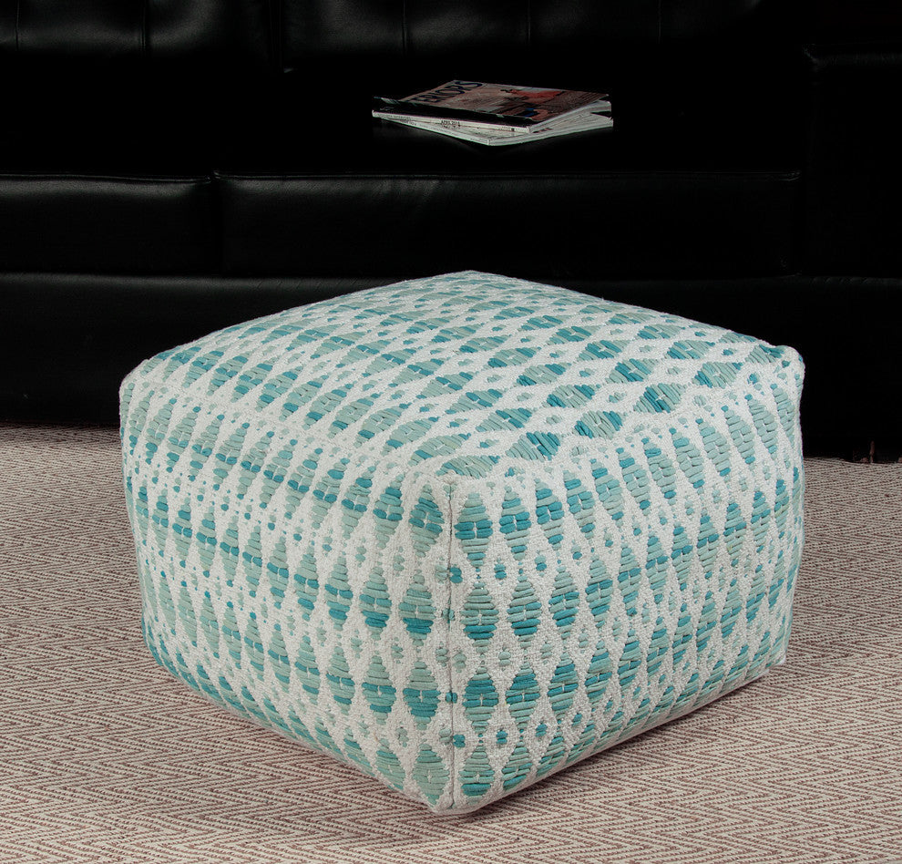 Microfiber Blue and White Pouf Ottoman Diamonte Tye Dye Pattern